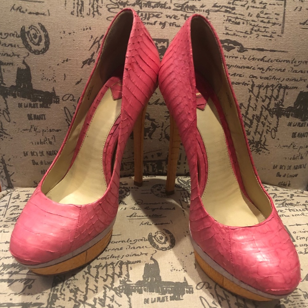 B Brian Atwood snakeskin pumps